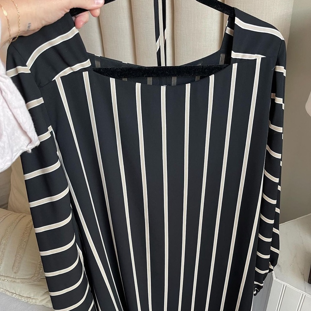 Loft black and tan striped dress